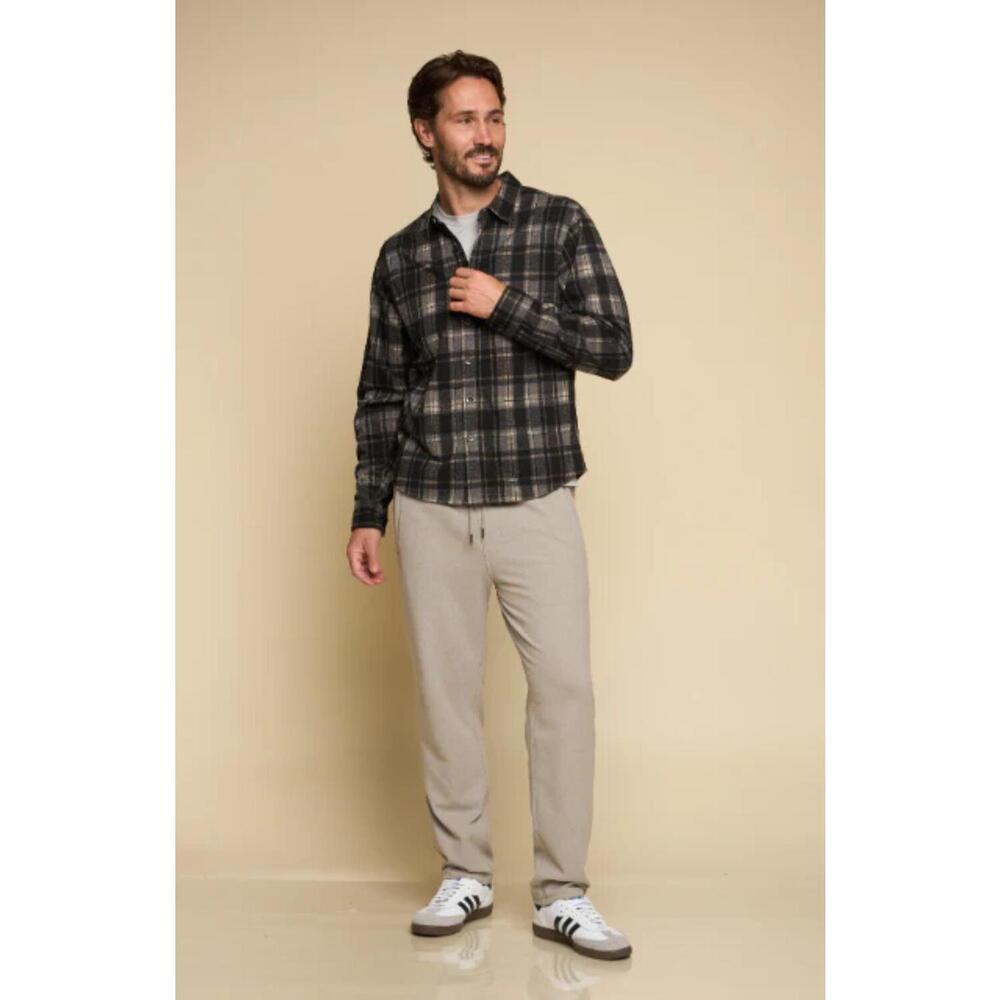 NEW FUNDAMENTAL COAST nazare cove flannel shirt in jet black